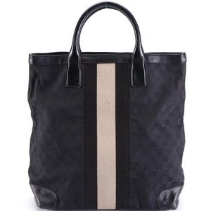 Gucci Vintage Black GG Monogram Canvas Tote Bag with Stripes